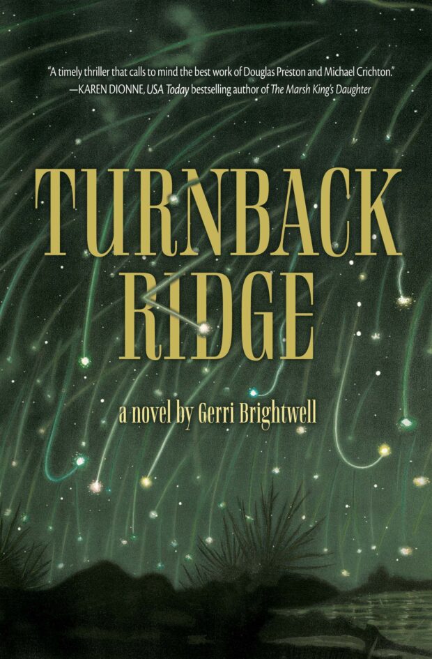 Cover art for Turnback Ridge. Stars fall from the sky, suggesting an environmental disaster.